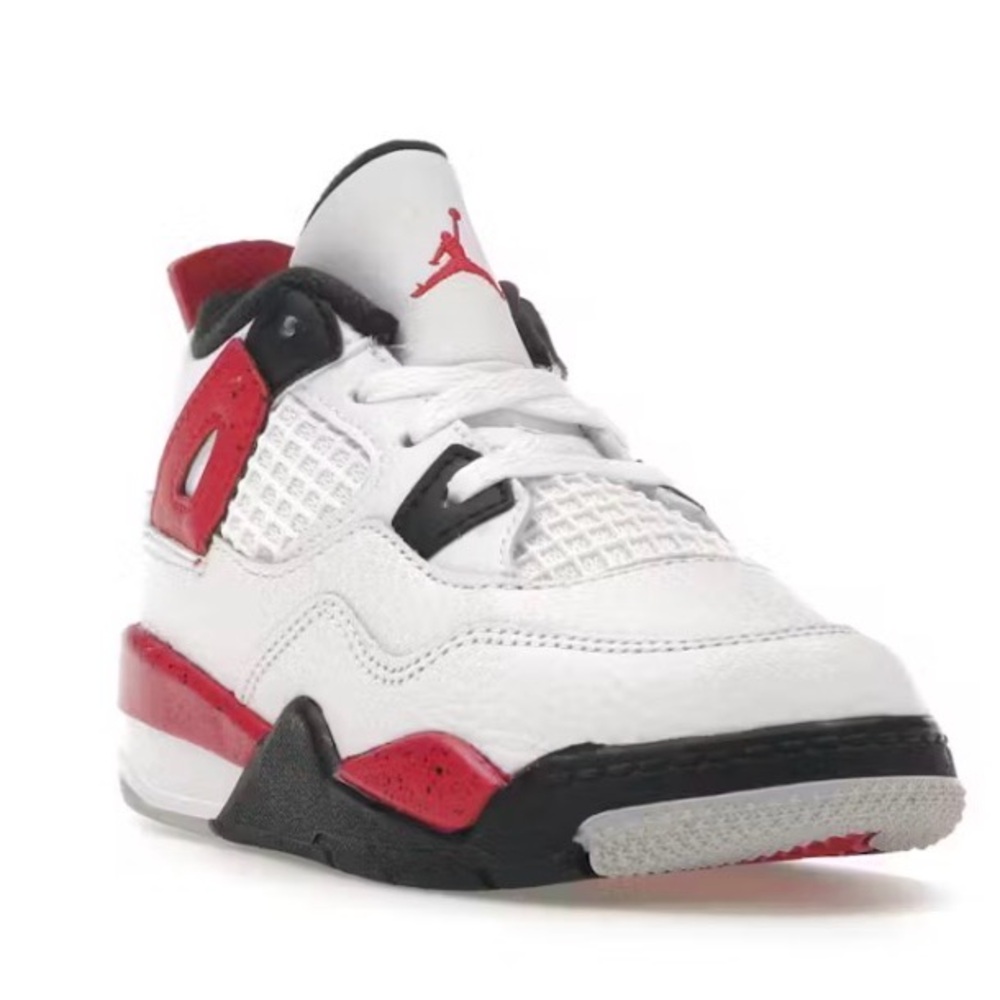 JORDAN 4 RETRO Kids White and Red Sneakers